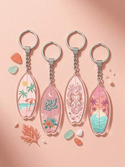 1 chiếc móc khóa xe hơi bằng acrylic trong suốt, kiểu dáng unisex, màu hồng hoàng hôn, họa tiết ván lướt sóng, thích hợp để trang trí ba lô, hộp bút, làm quà sinh nhật, quà tiệc mùa hè, trang trí nhà cửa.