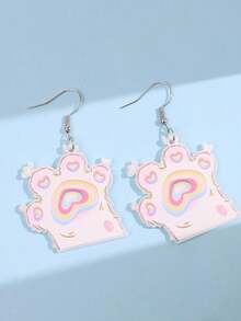 1 Pair Fashionable Creative Unique Cute Colorful Cat Paw Print Dangle Earrings, Suitable For Daily Wear, Festivals And Parties - Multicolor - View 2