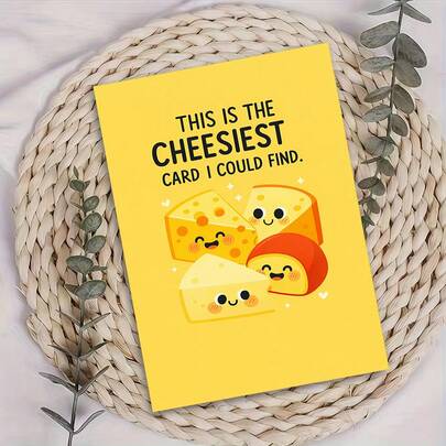 1PC Cheesy Pun Greeting Card Cute Cheese Illustration Funny Anniversary Birthday Love Note For Him Her Friends Couples Humor Gift Idea Blank Inside Celebration Card