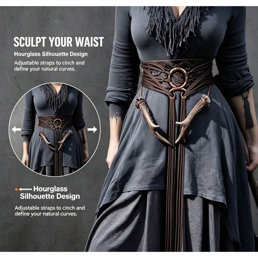 1 Piece Of Brown Vintage Belt (Suitable For Women), Versatile For Daily Use, Adjustable, Suitable For Festivals And Halloween Events. - Black - View 1