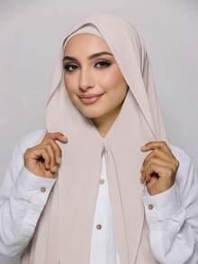 1pc 3-In-1 Instant Chiffon Hijab With Built-In Magnets And Undercap/All-In-One Instant Hijab - No Pins, Slip-Free Fit, Easy Wear In Seconds. Suitable For Daily Abaya Matching, Outdoor Activities, Prayers And Pilgrimages - Light Beige - View 3