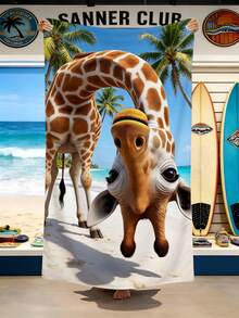 1pc Funny Inverted Giraffe Print Beach Towel - Lightweight, Quick-Dry, Soft Polyester Beach Mat With Palm Tree And Ocean Pattern, Ideal For Camping, Beach, Surfing And Swimming, Beach Accessories | Modern Beach Towel | Durable Beach Mat, Beach Towel - Fun Upside-down Giraffe - View 2