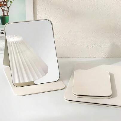 1pcAdjustable Portable Desk Mirror, Foldable PU Leather Mirror With Stand For Home, Travel & Dorm Use