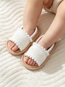 Giày sandal cho bé trai và bé gái, giày tập đi mùa hè cho bé, đế mềm chống trượt, sandal hở mũi cho bé tập đi với viền bông, giày công chúa thường ngày. - trắng - Xem 5