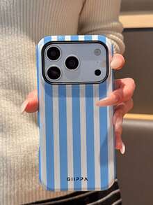 GIIPPA 1 Piece Light Blue Striped Pattern Phone 17 Pro Max Case, Suitable For Phone 16 Pro Max, 15 Pro Max, 14 Pro Max, Korean Stylish And Interesting Phone Case, Compatible With 11/12/13/14/15/16 Pro Max Plus, Elegant Design Suitable For Both Men And Women, Ideal Gift For Christmas, Valentine's Day, Easter, Wedding Season And Birthday For Girlfriend - Light Blue - View 8