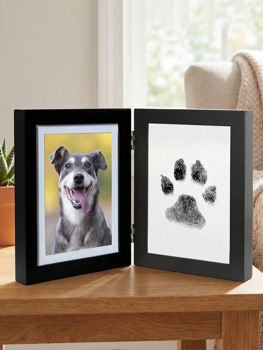 1 pieza Marco de fotos plegable conmemorativo para mascotas, incluye 1 pieza de almohadilla sin tinta para imprimir la huella de la pata. Almohadilla sin tinta para crear un recuerdo de la huella de la pata de gato/perro. - Unitalla - Ver 1