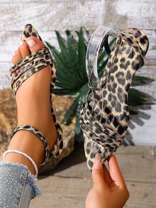 Sandalias de dedo planas de punta puntiaguda de unicolor para mujer, sandalias de moda casual para uso al aire libre en verano - estampado de leopardo amarillo - Ver 8