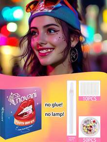 55~60颗/盒牙齿宝石套装 时尚DIY牙齿饰品，多种形状闪亮水晶，适合入门级牙齿宝石套装（不含灯和胶水） - 彩色 - 查看 10