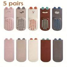 5 đôi tất trẻ em, họa tiết động vật hoạt hình, đa năng dùng được cả bốn mùa, chống trượt, thích hợp mang trong nhà cho trẻ nhỏ. - Nhiều màu - Xem 1