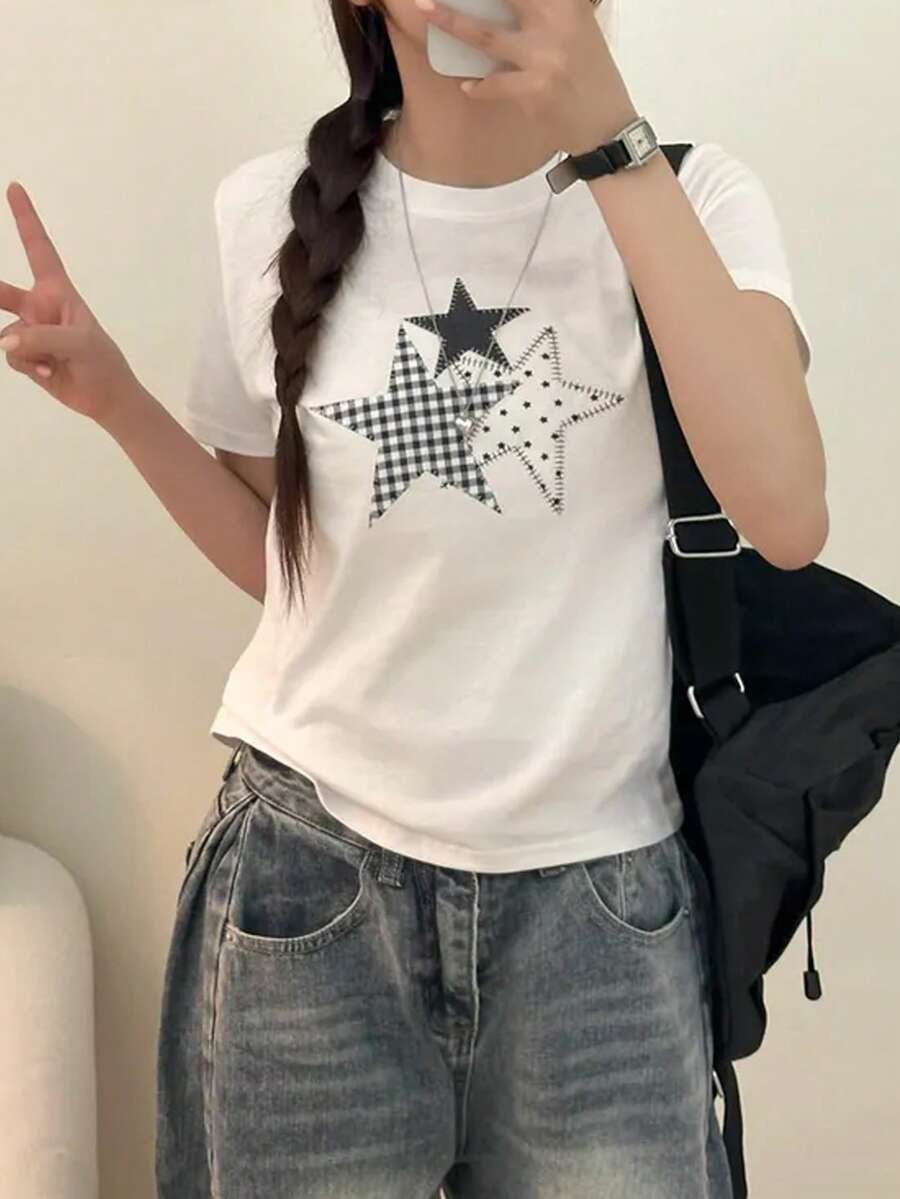 Short-Sleeved T-Shirt For Women, Summer, Round Neck, Loose Top - trắng - Xem 1