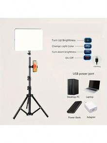 10.0 Inch Video Lighting With Adjustable Tripod Stand, 43.31 Inch Stand, Suitable For Photography Studio, Flash Light, Photography, Makeup, Conference, Group Selfie, Live Streaming - Black - View 6