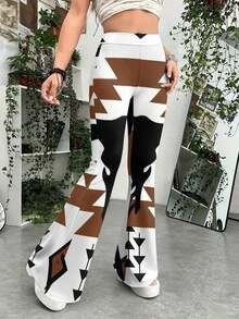2026 Summer New Styles Plus Size High-Waisted Western Style Women's Flare Pants Casual Long Pants Stretch Leggings Print Bell Bottom Fashion Pants With Bull Skull Pattern For Autumn Winter Fashion Gift For Her Casual - trắng - Xem 1