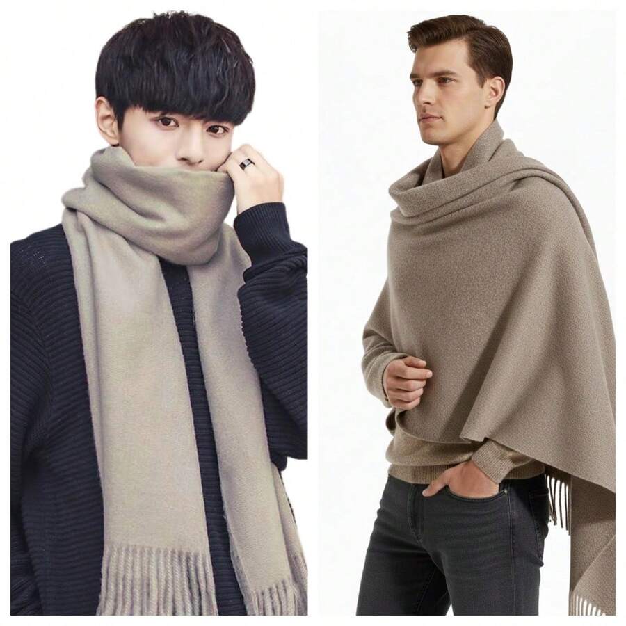 Men's Pashmina Scarf/Shawl/Long Winter Scarf - Areia Escuro - View 1