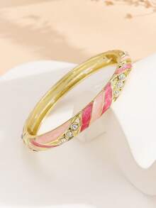 1pc Fashion New Gold-Plated Diamond Enamel Filigree Bracelet Jewelry Gift For Women And Girls - Hot Pink - View 3