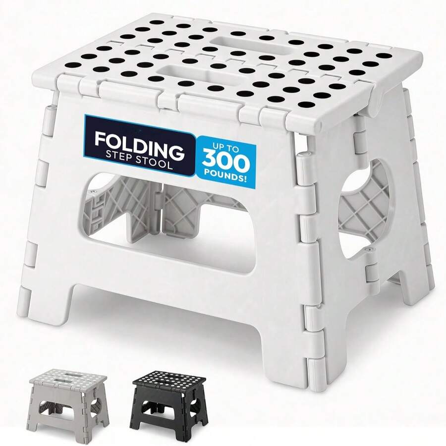 Folding Lightweight Step Stool - Sturdy Enough To Support Adults And  Enough For - Opens Easy With One Flip - Great For Kitchen Bathroom Or Bedroom (White - 8 Inch) - 白色 - 查看 1