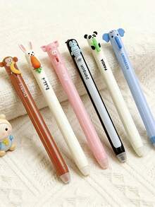 Set de 6 bolígrafos de gel borrables con formas de animales, estilos diversos que incluyen conejo, elefante, panda, con tinta recargable de color azul, escritura suave, con borrador incorporado, regalo ideal para amigos, compañeros de clase y familia - bolígrafo de gel - Ver 9