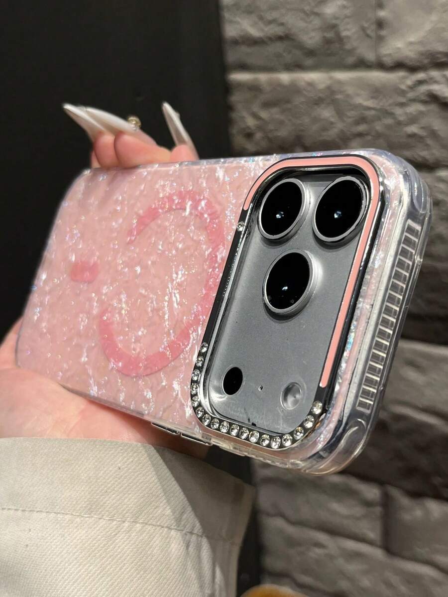Funda con patrón de concha marina con brillo y cristales de lujo, compatible con iPhone 17 Pro Max, 17 Pro, 17, 16 Pro Max, 16 Pro, 16, 16, 15 Pro Max, 15 Pro, 15, con correa de moda