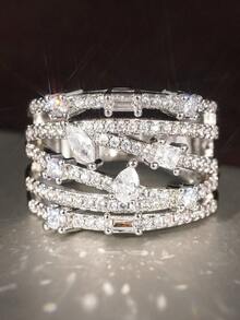 1pc Elegant Cubic Zirconia Ring, Suitable For Women, Ideal For Weddings, Engagements, Anniversary Parties, Valentine's Day Gift - 1# - View 1