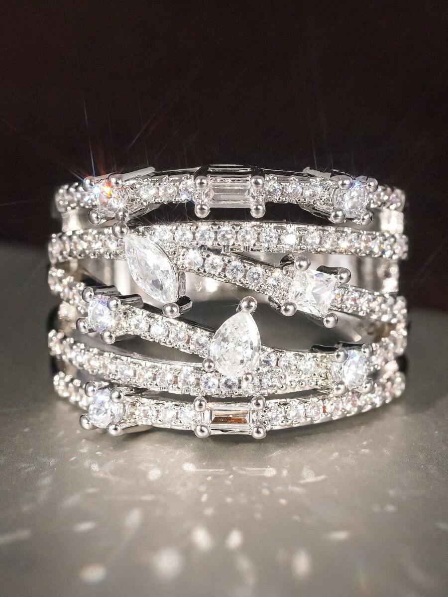 1pc Elegant Cubic Zirconia Ring, Suitable For Women, Ideal For Weddings, Engagements, Anniversary Parties, Valentine's Day Gift - 1# - View 1