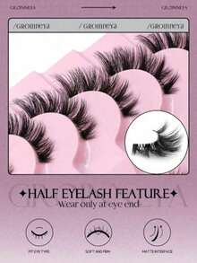 7 Pairs Of Half-Strip Transparent Cat Eye Short Soft 3D Faux Mink Natural Look False Eyelashes - Black - View 4