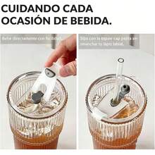 1 pieza, Vaso de vidrio a rayas con pajita y tapa - 20.29 oz/600ml, Visualmente atractivo vaso de vidrio apto para café, té, leche, americano frío y bebidas con leche, Vaso para beber - transparente - Ver 4