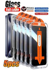 Paquete de 5 protectores de pantalla de vidrio templado con cobertura total anti-espía, autolimpieza sin polvo de fácil instalación, a prueba de agua y anti-polvo, sin burbujas, protección efectiva de la privacidad, diseño superior a prueba de polvo, anti-arañazos, anti-huellas dactilares, hidrofóbico y oleofóbico, compatible con iPhone 11 Pro/11 Pro Max/X/XR/XS/XS Max/17 Pro Max/17 Pro/17 Air/17/15 Plus/15 Pro Max/15 Pro/15/14 Pro Max/14/14 Plus/14 Pro/13/13 Pro/13 Pro Max (No Mini) - transparente - Ver 13
