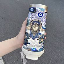 1个/5个装，500毫升波西米亚风哈姆萨之手造型保温杯，饰有神秘的眼睛图案，配有吸管和挂绳。采用防漏双层壁结构。这款实用日常水杯也是波西米亚风格爱好者的理想礼物，灵感源自异域美学，兼具时尚与实用性。 - 多色法蒂瑪之手 - 查看 4