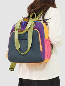 1 pieza Mochila de senderismo para hombre de gran capacidad, ligera, de nailon con bloques de color, con múltiples bolsillos y cierre de cremallera, para actividades al aire libre y campamento - Multicolor - Ver 8