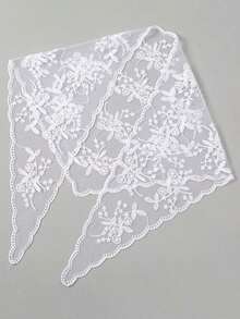 1pc Women's Solid Color Elegant Floral Lace Cutout Headscarf, Luxury Bohemian Hijab/Shawl, Suitable For Daily Wear, Weddings, Churches, Formal Events - 白色 - 查看 3