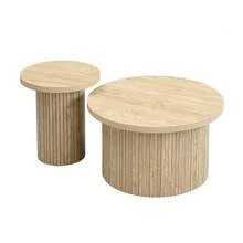 Coffee Table, Double Round Table, Side Table With Natural Wood Slats. Multifunctional Living Room Table - Natural - 查看 12