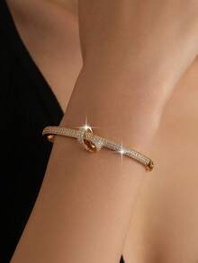 jealous young 1pc High-Quality Fashion Knotting Luxury Cubic Zirconia Women Wedding Copper Gold Plated Bangles For Girlfriend Birthday Engagement Banquet, Prom - Yellow Gold - View 2