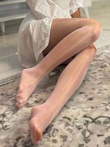 1 Pair Women's Sexy Shiny Pantyhose, High Elasticity White Tights NCNE - 白色 - 查看 4