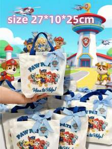 Paw Patrol 1 pièce Sac fourre-tout en canevas (sac uniquement, sans décorations), en matériau de canevas, réutilisable, joli sac fourre-tout en canevas convenant pour les cadeaux de vacances, y compris les designs de Rubble, Chase, Rocky, Zuma, Skye, Everest, Tracker, Tuck, Ella, Rex, WildCat, Liberty et plus encore - Blanc - Voir 3