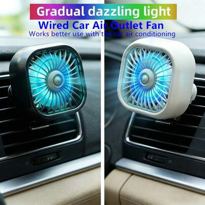 1 ventilator de răcire pentru ventilația mașinii, ventilator puternic cu turbină cu 7 palete alimentat prin USB, cu lumină atmosferică de culoare gradient, mini ventilator de răcire pentru interiorul mașinii multifuncțional cu zgomot redus