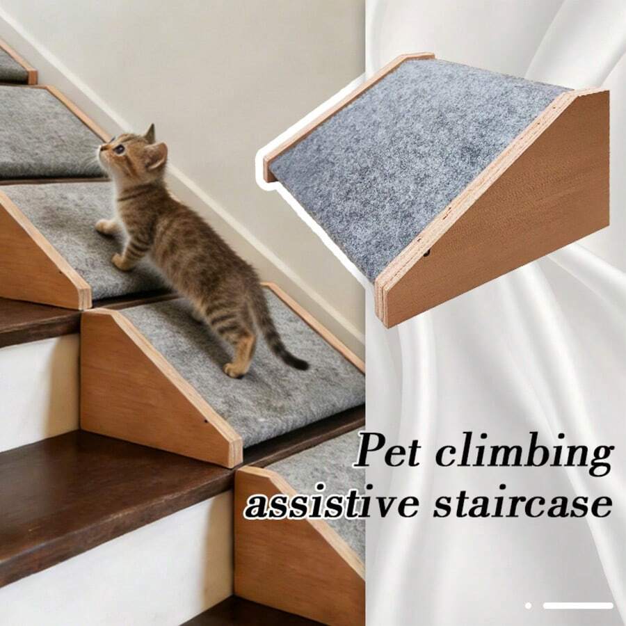 Tiworld Tangga Kayu untuk Hewan Peliharaan 30cm - Permukaan Berbahan Felt - Tangga Anti Selip untuk Anjing dan Kucing - Cocok untuk Tempat Tidur dan Sofa - Hewan Peliharaan Kecil & Sedang - Grey - View 1