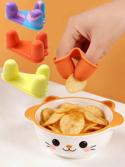 Silicone Snack Finger Picks, Anti-Dirty Chip Grabbers, Reusable Food Picker Clips, Easy Grip Finger Protectors For Eating Chips, Cookies, Popcorn, Keep Hands Clean While Snacking, Cute Multicolor Design, Kitchen Gadget