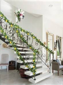 1 pieza Planta verde artificial de vid de limón para decoración interior, Prop de arte de huerto de limones de espuma, Decoración interior/exterior, Planta colgante de vid de limón falsa con frutas de limón y flores amarillas/blancas, ¡Crea una atmósfera fresca! Decoración interior/exterior y prop de fotografía, crea fácilmente una escena primaveral vibrante - Multicolor - Ver 4