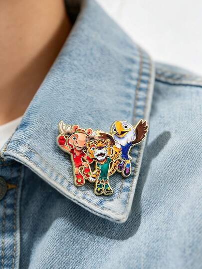 1 pieza Insignia de esmalte con los 3 mascotas de la Copa Mundial 2026 - Broche de dibujos animados coleccionable para bolsos y ropa