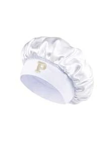 1顶定制A-Z字母缎面睡帽，可调节柔软弹力宽帽檐，透气防毛躁，丝滑保湿，可用于化妆、敷面膜、洗脸和涂抹面霜，保护头发免受损伤，适合自然卷发女性，礼品 - 白色 - 查看 8