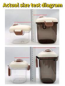 1pc Planet Themed Milk Powder Container / Cartoon Milk Powder Storage Box / Cereal Storage Box / Kitchen Storage Box / Fruit Snack Spice Storage Box / Baby Supplies / Multi-Layer Milk Powder Storage Box, With Measuring Scoop, Double Sealing Rings + Reinforced Buckles, Lid With Time Scale (Available In 1000ml And 400ml Sizes) - Tea Base - Gray - View 4