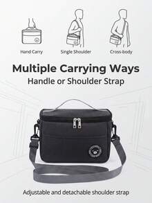 2/1pc Portable Insulated Lunch Bag, Black Minimalist Design, Lightweight And Easy To Carry, Adjustable Strap Suitable For Crossbody Wear, Fits Work Commute, Student Meal Prep, Outdoor Picnic And More Scenarios, Waterproof And Wear-Resistant Material Easy To Clean, Built-In Insulation Layer Effectively Keeps Fresh, Practical Choice For Carrying Lunch Box, Fruit, Drinks Daily - Black 2 - View 4
