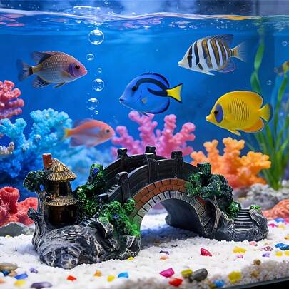 1pc Aquarium Decoration Bridge, Fish Tank Accessories, Resin Bridge, Turtle Climbing Structure, Landscape Arch, Gardening Water Scenery Decor, Ideal Gift For Aquarium Hobbyists