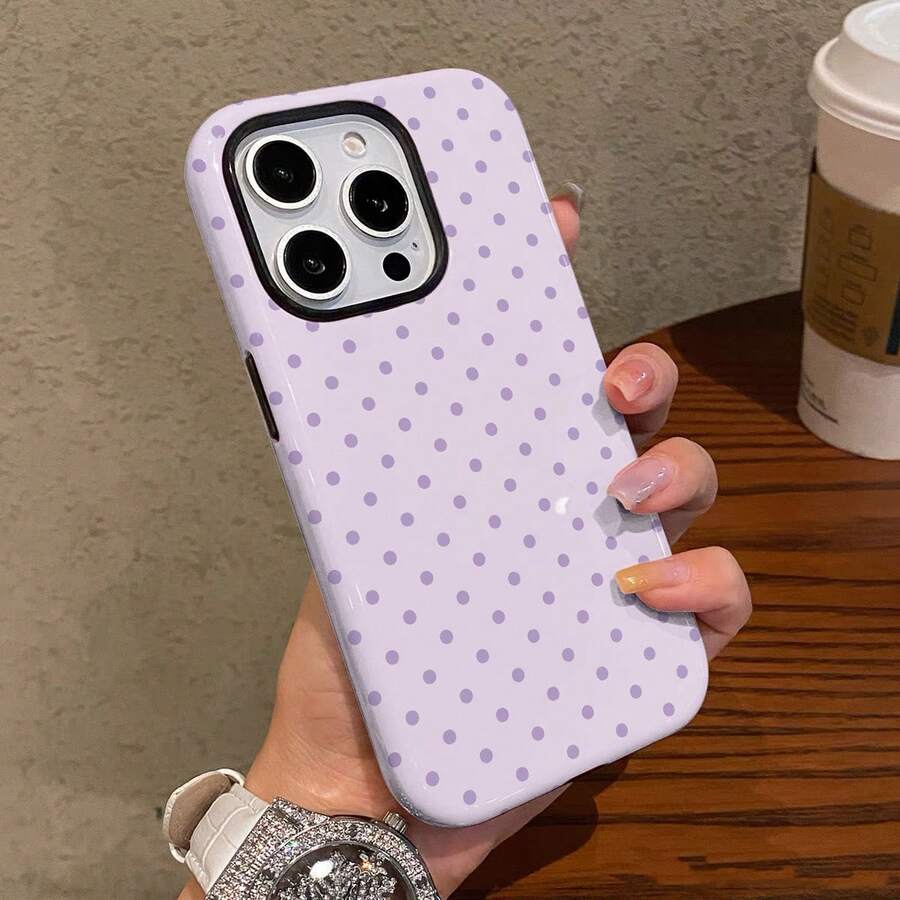 Ốp điện thoại chấm bi tím tối giản thời trang, tương thích với iPhone 17, 17 Pro, 16 Pro Max, 15P, 13, 11, 12, XS, 8 PLUS, 7, ốp điện thoại 2 trong 1 bóng bẩy - Nhiều màu - Xem 1