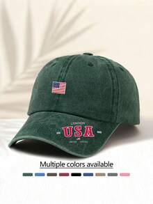 1 pieza Gorra de béisbol lavada de moda versátil y casual con estampado de "Bandera de LONDRES EE. UU.", artículo de estilo esencial, adecuado para todas las estaciones, gran regalo para familiares y amigos, playa, vacaciones - gorra lavada - Ver 15