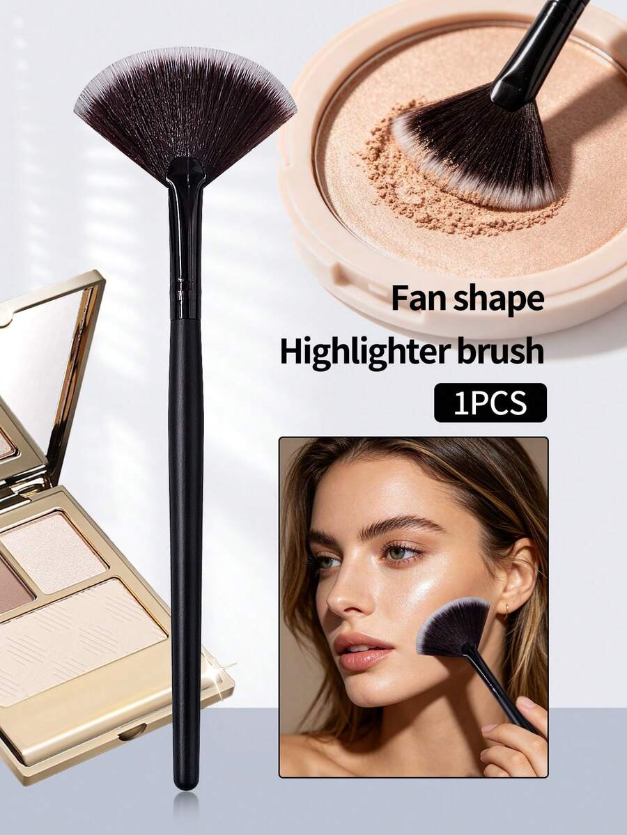 1pc Fan-Shaped Highlighter Brush, Soft Bristles Multi-Purpose Face Makeup Brush For Contouring, Blush, Powder