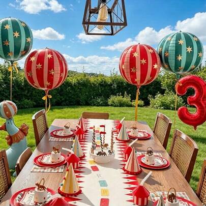 2 Pieces 22-Inch 4D Striped Star-Shaped 3D Circular Aluminum Foil Balloons, Birthday Party Decoration For First Birthday Party Scene Arrangement