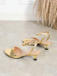 Women's Gold Kitten Heel Sandals, Casual Summer Strap Open Toe Party Dress Shoes - Gold - View 6