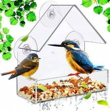 New Acrylic Small Bird Cage (Small House Shape Bird Cage Medium Size) Transparent Organic Glass Pet Feeder Outdoor Adhesive Bird Feeder - 1 - 查看 5