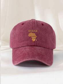 1pc Unisex Soft Top Baseball Cap, Casual Sun Hat, Washed Africa Map Print Curved Brim Dad Hat, Suitable For Daily Outing, Vacation, Travel,Beach,Festival - A - View 3