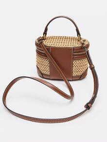 2026 New Arrival Lunch Box Bag, Luxury Fashion Canvas Color-Block Shoulder Bag, Versatile Crossbody & Top-Handle Handbag For Women - Brown - View 4